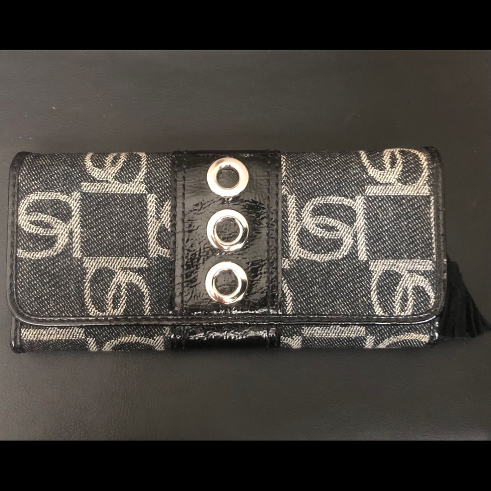 Bebe Canvas and Patent Black and Grey Wallet